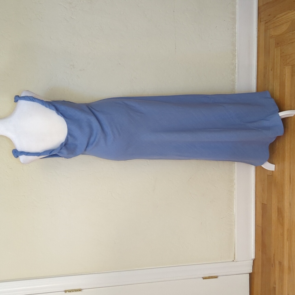 LIKE NEW ASOS DESIGN Linen Look Twist Strap Bias Maxi Dress in Denim Wash Blue 8 - Picture 7 of 15